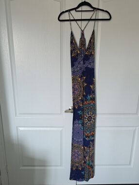 Fashion Nova Navy Blue Floral Paisley Top with Teal Accents